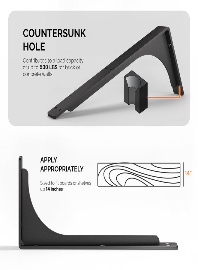BATODA 14” Shelf Brackets with Beam (4pcs) - L Shelf Brackets Black - Hook Brackets for Floating Shelves - Wall Mounted Support for DIY Open Shelving - Mounting Hardware Included (Pack 4) (4, 14 Inch) - Image 3